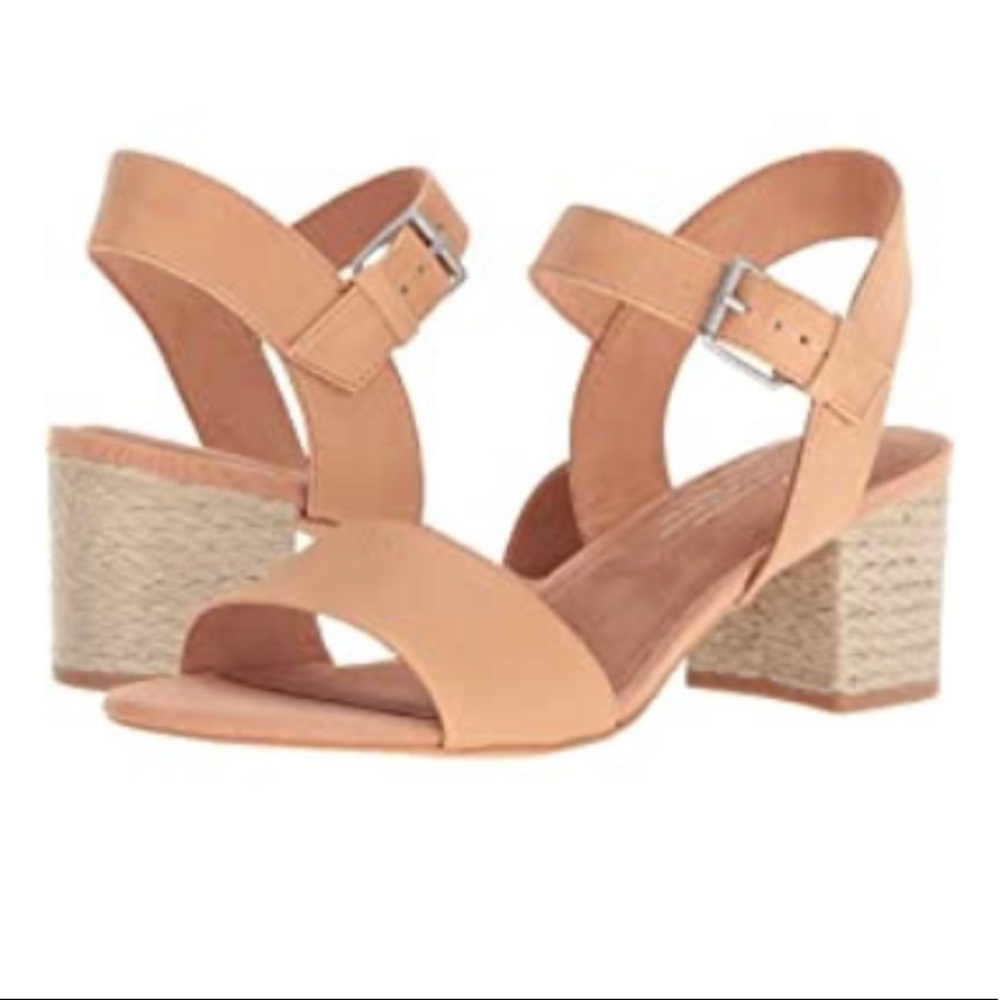 TOMS Neutral Leather Espadrille Block Heel 8.5